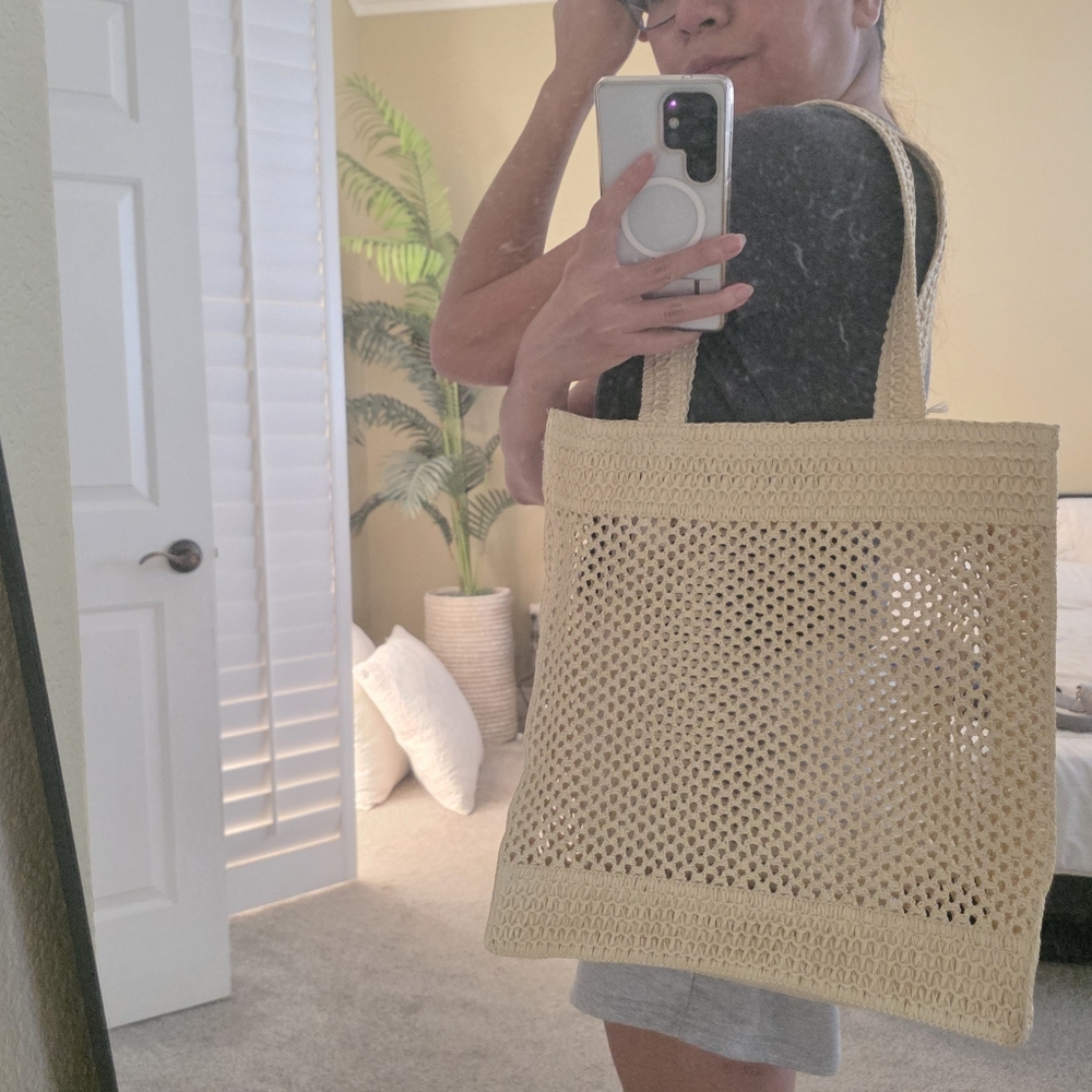 Universal Thread Straw Crochet Tote Handbag Beige NEW NWT - Picture 3 of 7